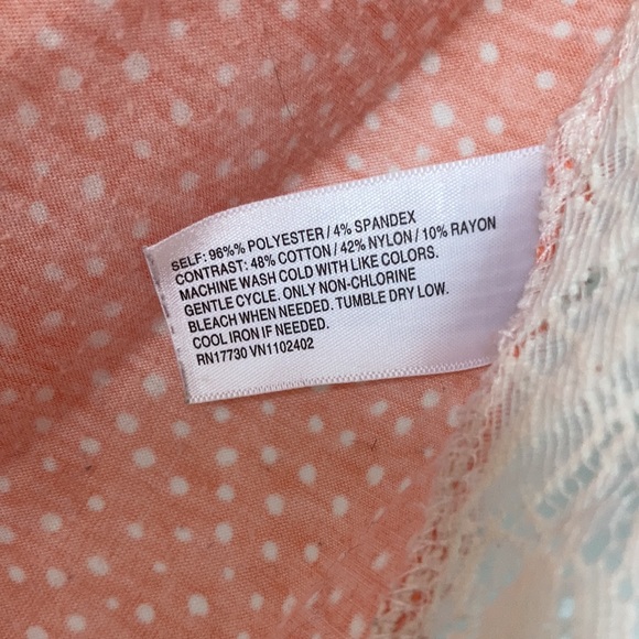 Exhilaration orange peach sheer Floral lacy button front Highlow shirt blouse - Picture 8 of 17